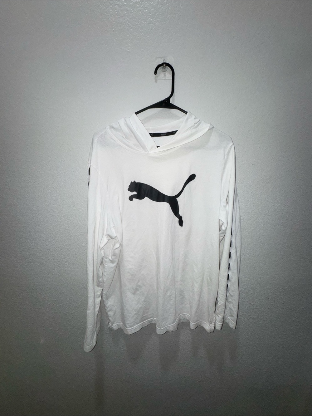Puma White Long-Sleeve Hoodie with Black Puma Logo